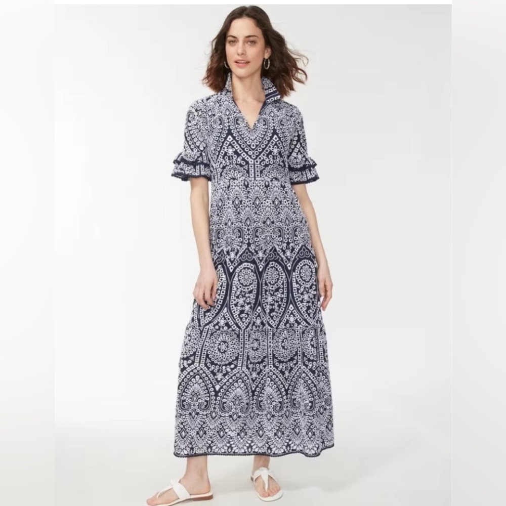 Chico’s Navy Maxi Eyelet Tiered Sundress 0.5